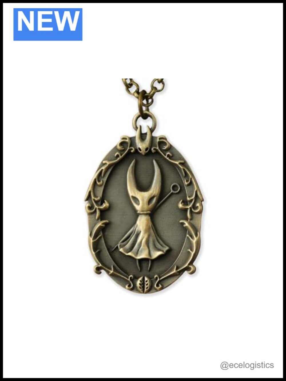 Brass Hollow Knight Pendant Necklace 22" Chain Stainless Steel